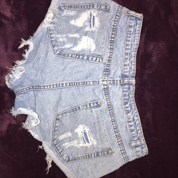 Distressed Light Blue Denim Shorts - Picture 2 of 3